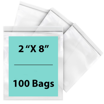 LDPE 2 mil Reclosable Poly Bags 2X8 inches 100 Bags